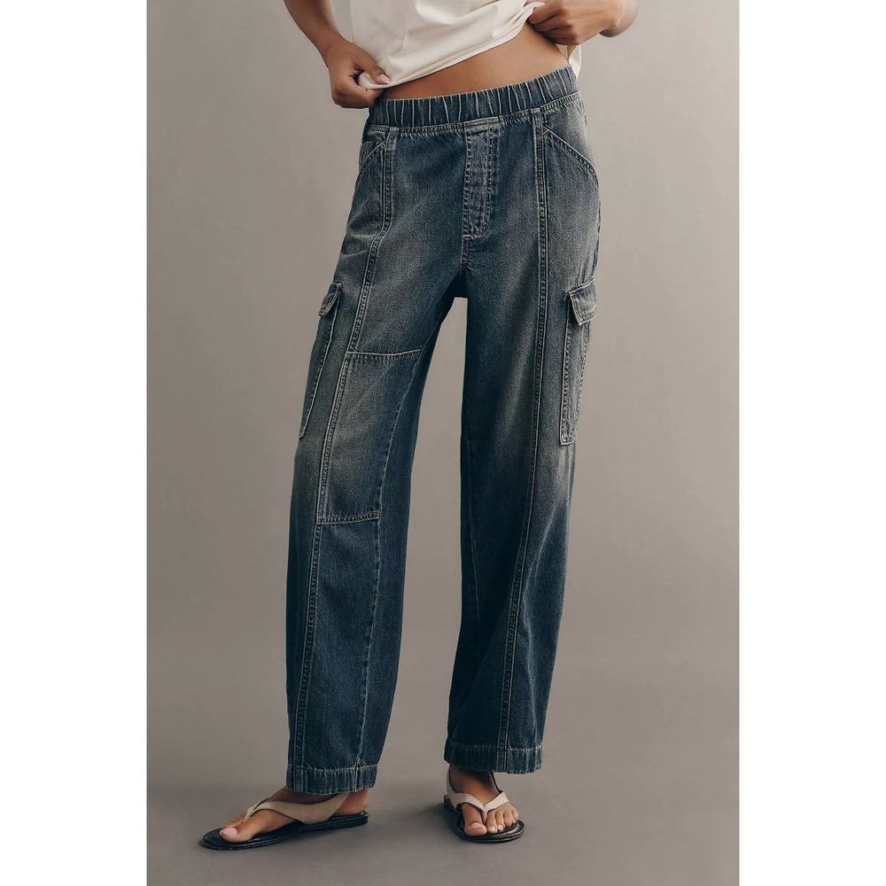 Anthropologie Pilcro Standard Issue Pull-On Tapered Cargo Jeans M Blue High-Rise